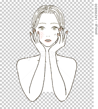 ビューティー　顔のケアをする女性のイラストレーション 142560830