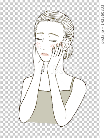 ビューティー　顔のケアをする女性のイラストレーション 142560833