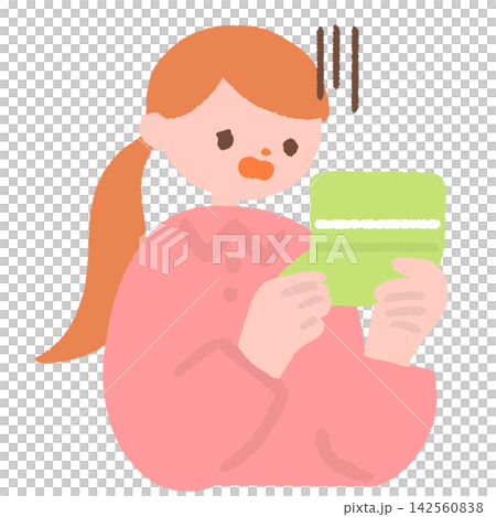 一幅插圖,描繪了一位女士看到自己的銀行存摺和微薄的存款後,一臉失望的表情。 一幅插圖,描繪了一位女士看到自己的銀行存摺和微薄的存款後,一臉失望的表情。 142560838