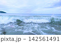 曇り空の湘南の海に広がる白波と水平線の風景 142561491