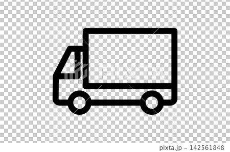A black line drawing icon of a truck carrying cargo. 142561848