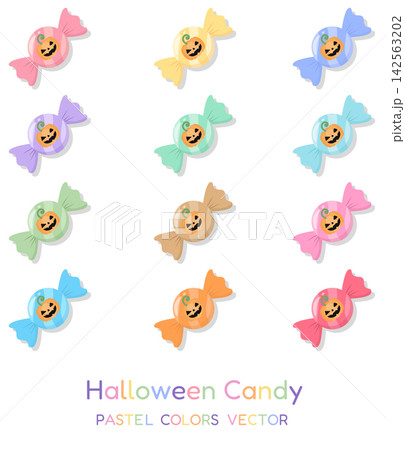 Pastel Halloween Candy Set with Jack O Lantern Pumpkin Vector Collection 142563202