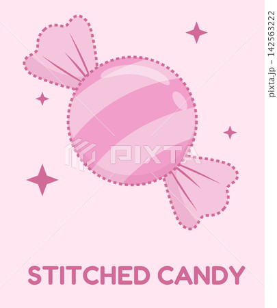 Rose Pink Stitched Candy with Sparkles Cute Pastel Illustration Rose Pink Stitched Candy with Sparkles Cute Pastel Illustration 142563222