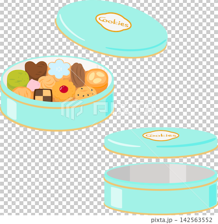 A tin filled with cookies and an empty tin 142563552