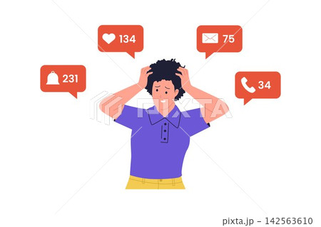 Vector of Notification Overload Stress Social Media Isolated Illustration 142563610