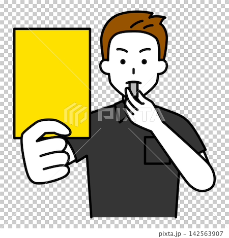 The male referee shows a yellow card. The male referee shows a yellow card. 142563907