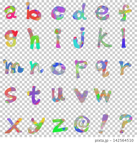 Hand-drawn colorful alphabet material set 142564510