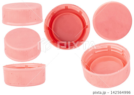 Pink plastic bottle cap lid isolated on white background Pink plastic bottle cap lid isolated on white background 142564996