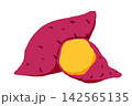 秋の味覚　焼き芋・さつまいもの手書きカットイラスト 142565135