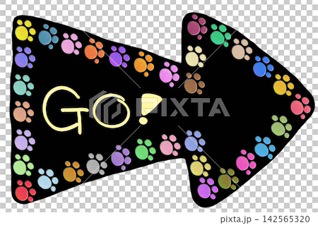 Colorful guide arrows with hand-drawn paw prints Colorful guide arrows with hand-drawn paw prints 142565320