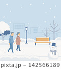 冬の公園を散歩するシニアのイラスト 142566189