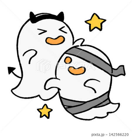 ハロウィンの仮装をしているおばけのイラスト ハロウィンの仮装をしているおばけのイラスト 142566220