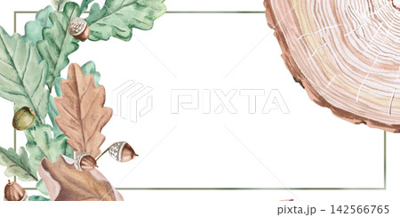 A rectangular watercolor frame with oak cuts and green and brown leaves. Perfect for decorating cards, wedding menus, creating eco-labels for craft products, and designing packaging for natural oils. A rectangular watercolor frame with oak cuts and green and brown leaves. Perfect for decorating cards, wedding menus, creating eco-labels for craft products, and designing packaging for natural oils. 142566765