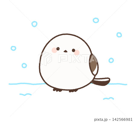 雪とたたずむシマエナガ 142566981