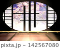 ゲーム背景.　和室と夜桜室内 142567080