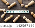 Deepfake word surrounded by wooden figures representing people 142567149