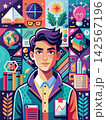 Posters or covers in a trendy doodle style with geometric shapes, bold design elements and modern typography. Back to school, college, education, learning concept. Templates for advertising, branding, 142567196