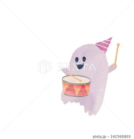 小太鼓を持つおばけのイラスト ハロウィンコンサート8 小太鼓を持つおばけのイラスト ハロウィンコンサート8 142568803