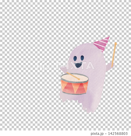 小太鼓を持つおばけのイラスト ハロウィンコンサート8 小太鼓を持つおばけのイラスト ハロウィンコンサート8 142568803