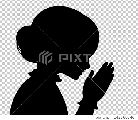 雙手交握的女性剪影。 雙手交握的女性剪影。 142569346