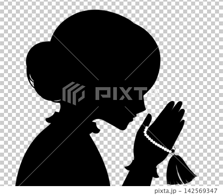 手を合わせる女性の横顔　シルエット 142569347