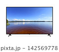 Smart tv with lake landscape on screen isolated on white 142569778