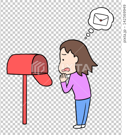 空の郵便受けを覗き込んで手紙が来ず不安そうな顔をするコミカルな若い女性のイラスト01 空の郵便受けを覗き込んで手紙が来ず不安そうな顔をするコミカルな若い女性のイラスト01 142569949