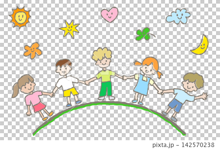 手を繋ぐ子供達 地球と平和 142570238