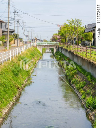 水路に映る住宅街 水路に映る住宅街 142572485