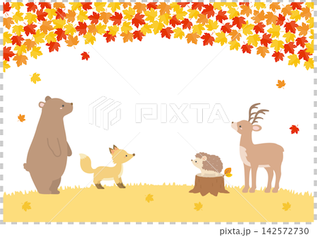 秋日森林中動物的可愛邊框插圖 秋日森林中動物的可愛邊框插圖 142572730