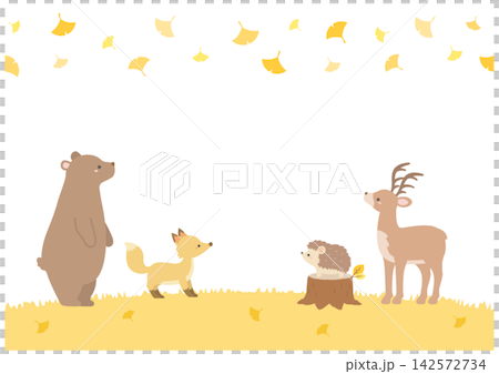 秋季銀杏和可愛動物背景 秋季銀杏和可愛動物背景 142572734
