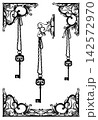antique skeleton keys and fantasy black and white vector ornate frame design set 142572970