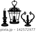 antique candle holder and lantern lamp black and white vector design 142572977
