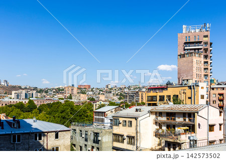 blue sky over apartment buildings in Yerevan city blue sky over apartment buildings in Yerevan city 142573502
