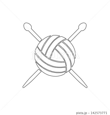yarn ball with knitting needles outline for craft and hobby designs 142573771