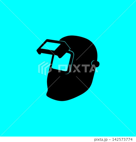 Welding helmet with flipped up protective visor silhouette for metal fabrication and safety graphics. Welding helmet with flipped up protective visor silhouette for metal fabrication and safety graphics. 142573774