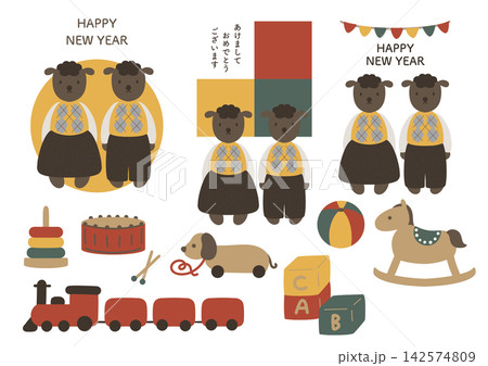 年賀状に使えるひつじの手書きイラストセット6 142574809