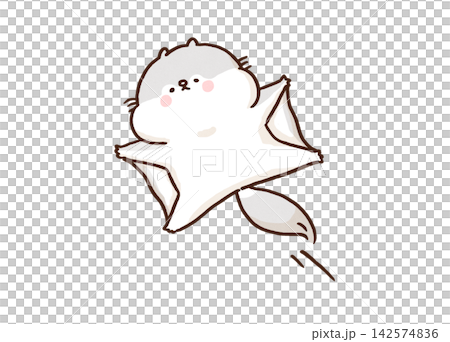 A cute Ezo flying squirrel gliding with its arms and legs spread. A cute Ezo flying squirrel gliding with its arms and legs spread. 142574836