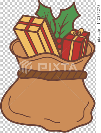 Santa Claus brown sack full of Christmas gifts Santa Claus brown sack full of Christmas gifts 142575278