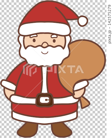 Cute Santa Claus holding a brown gift sack Cute Santa Claus holding a brown gift sack 142575279