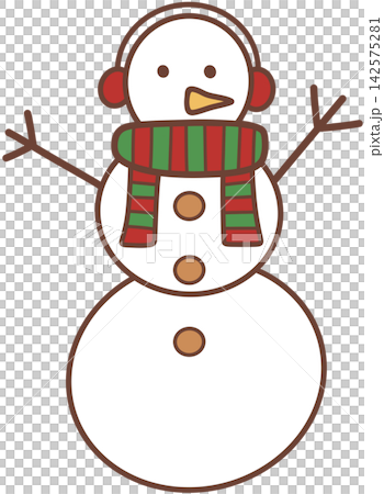 Cute winter snowman wearing earmuffs and striped scarf Cute winter snowman wearing earmuffs and striped scarf 142575281