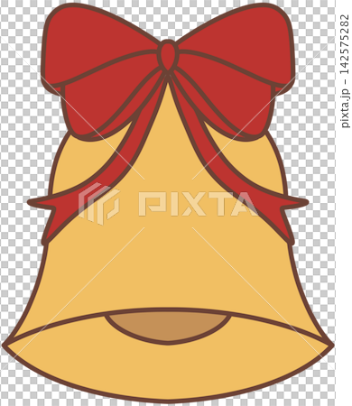 Golden Christmas bell with big red ribbon bow 142575282