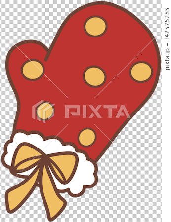 Red winter mitten glove with yellow polka dots and bow Red winter mitten glove with yellow polka dots and bow 142575285