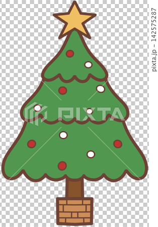 Decorated green Christmas tree with star and ornaments Decorated green Christmas tree with star and ornaments 142575287