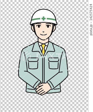 Illustration of a young male worker bowing with his hands clasped. Illustration of a young male worker bowing with his hands clasped. 142575424
