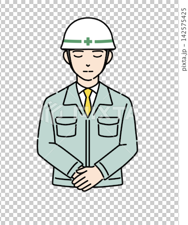 Illustration of a young male worker bowing with his hands clasped (2) Illustration of a young male worker bowing with his hands clasped (2) 142575425