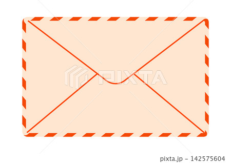 Retro airmail envelope with classic diagonal striped border and blank paper surface. Minimalist icon Retro airmail envelope with classic diagonal striped border and blank paper surface. Minimalist icon 142575604