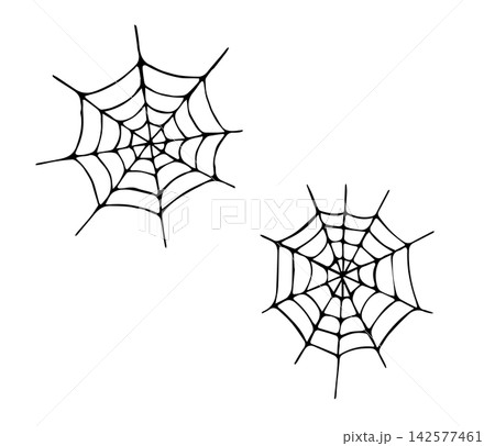 Hand Drawn Halloween Spider Web Set Two Cobwebs Line Art Doodle Illustration Hand Drawn Halloween Spider Web Set Two Cobwebs Line Art Doodle Illustration 142577461