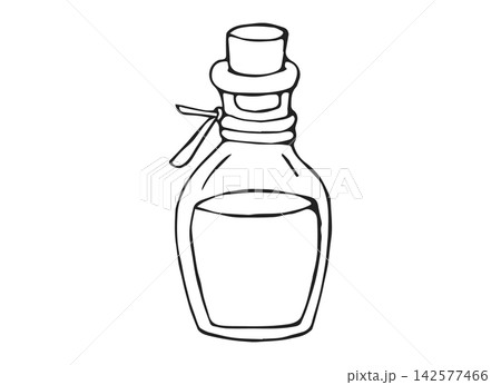 Hand Drawn Glass Tincture Bottle with Cork and Ribbon Line Art Doodle Illustration for Apothecary Design Hand Drawn Glass Tincture Bottle with Cork and Ribbon Line Art Doodle Illustration for Apothecary Design 142577466