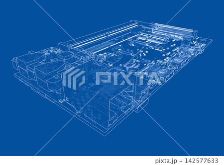 circuit board wireframe illustration. Vector circuit board wireframe illustration. Vector 142577633